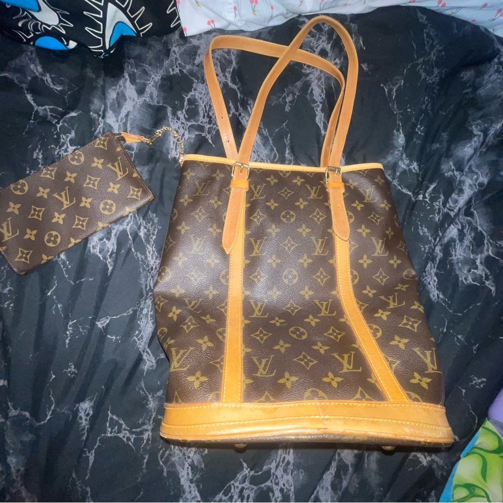 Louis Vuitton Brown Monogram Bucket Tote Bag With Wallet EUC